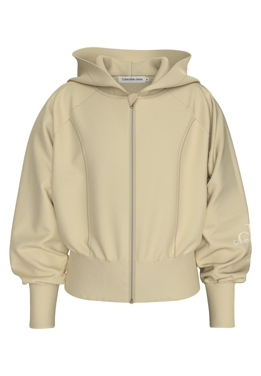 Felpa zip con cappuccio beige per bambina