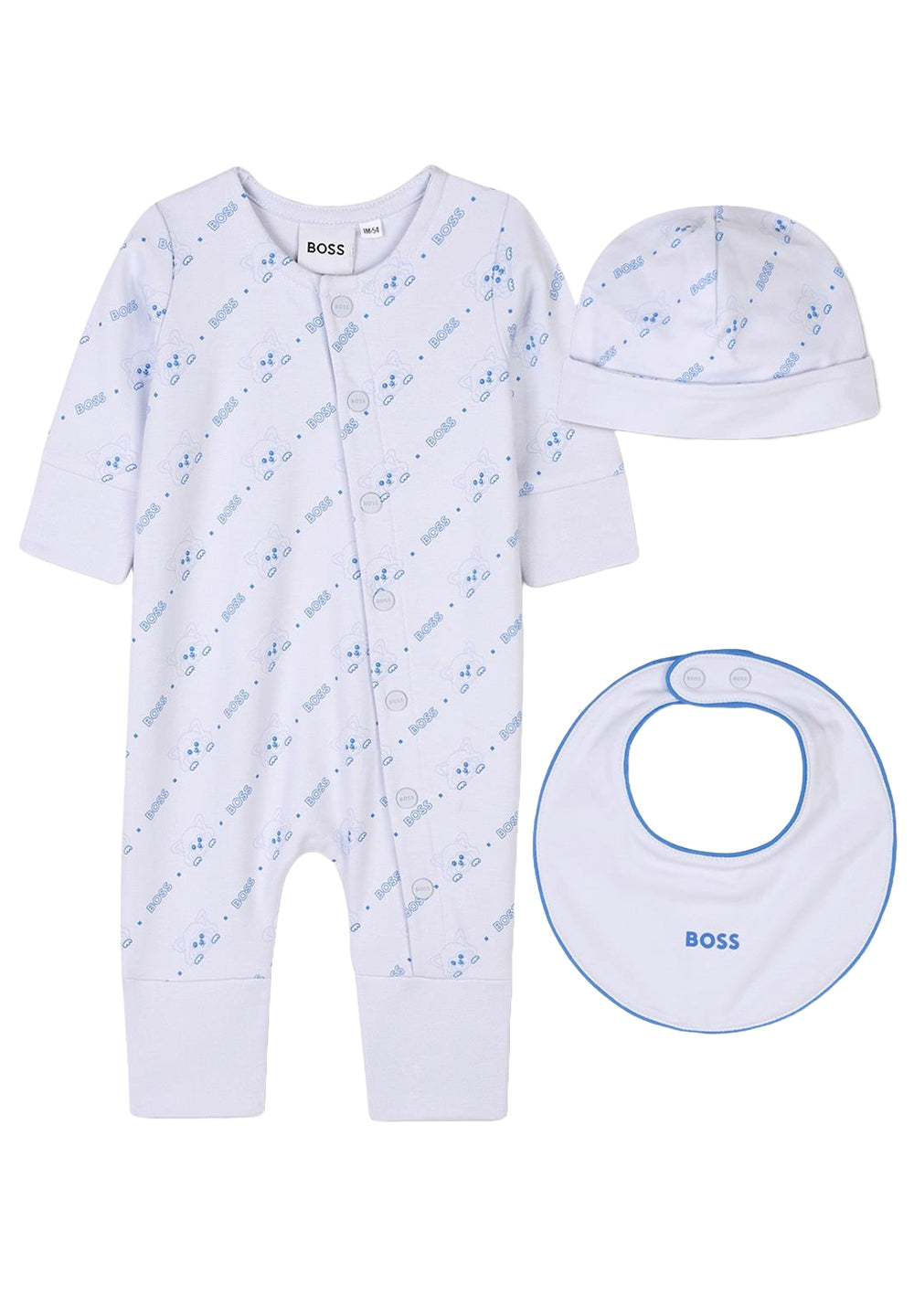 Set tutina+cappello+bavetta celeste per neonato