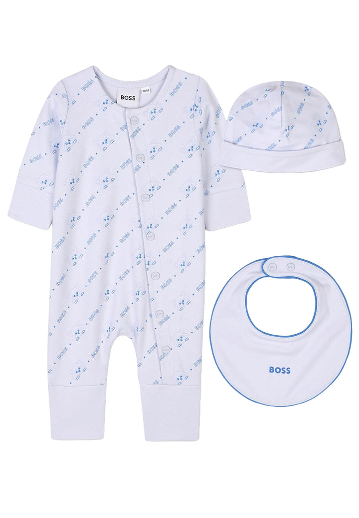 Set tutina+cappello+bavetta celeste per neonato