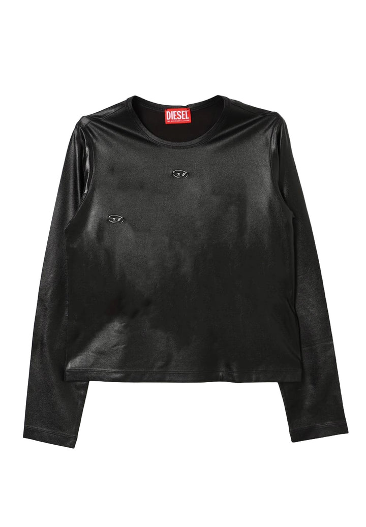 Schwarzes T-Shirt aus Kunstleder für Mädchen