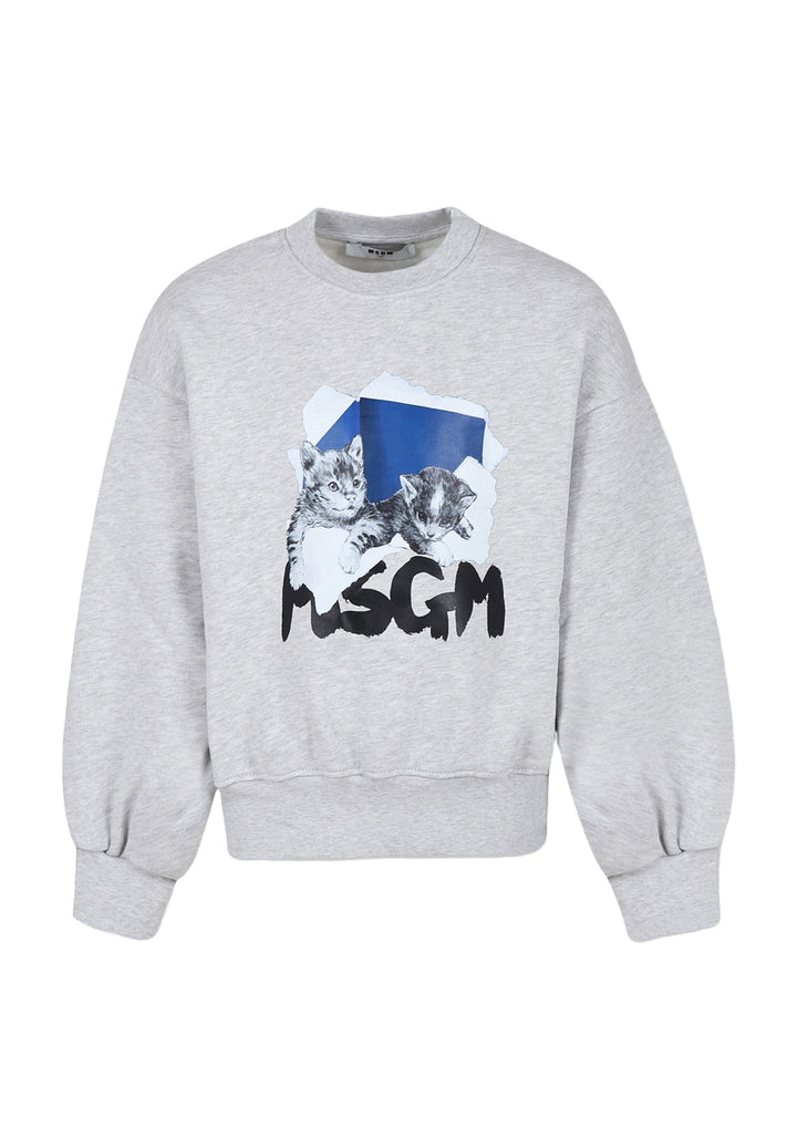 Sweat-shirt ras du cou gris pour fille