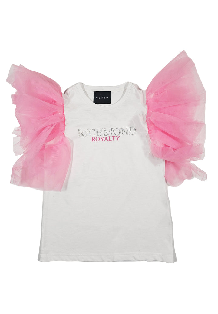 T-shirt bianco-rosa per bambina