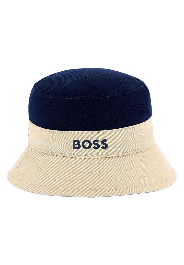 Bonnet réversible bleu-beige/blanc pour enfant