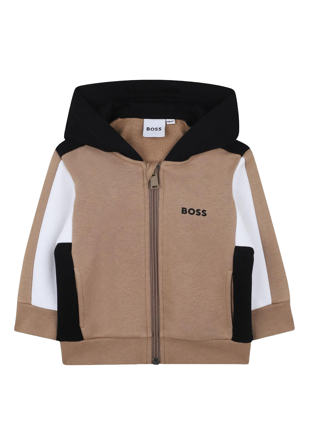 Felpa zip con cappuccio beige per neonato