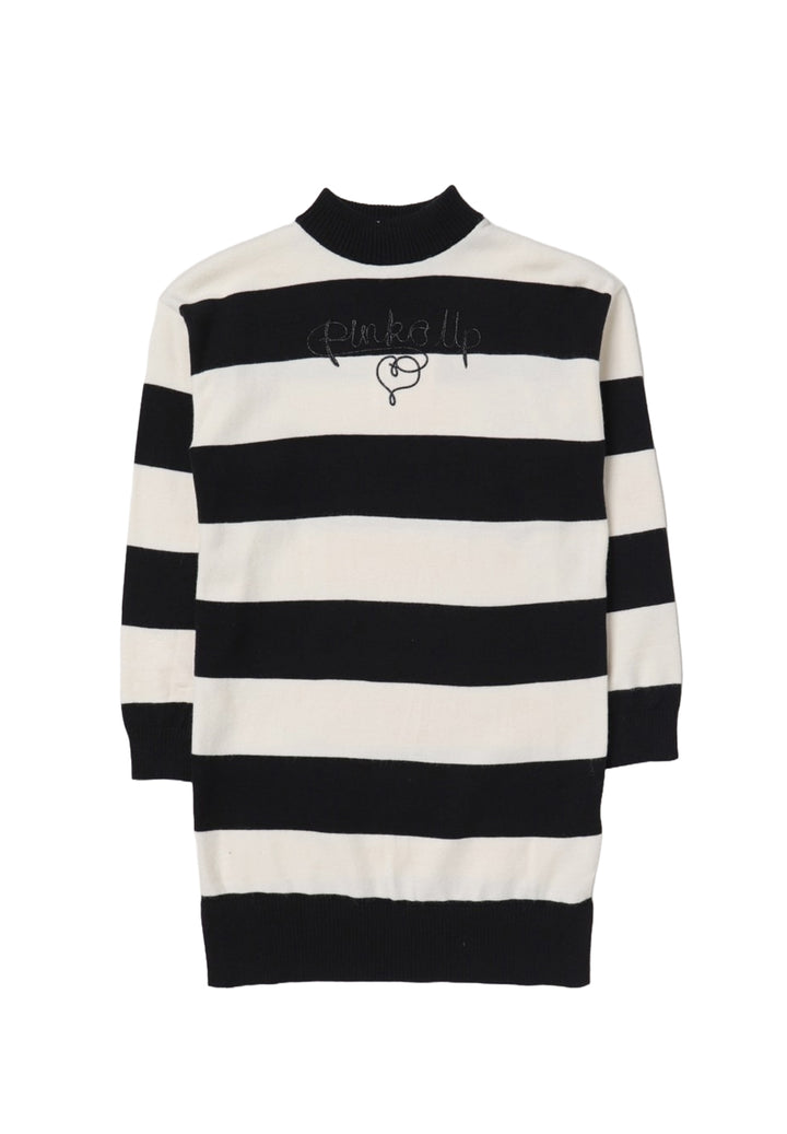 Weiß-schwarzes Strickkleid für Mädchen