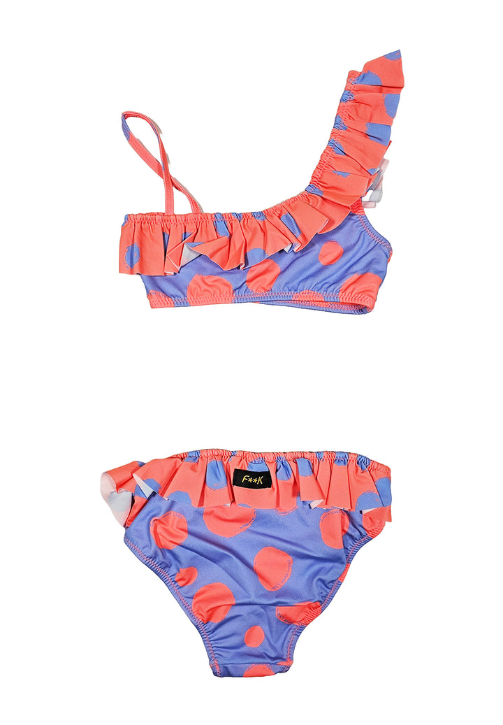 Costume bikini viola-arancione fluo per bambina