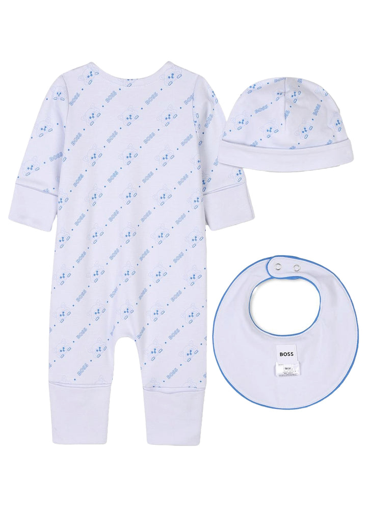 Set tutina+cappello+bavetta celeste per neonato