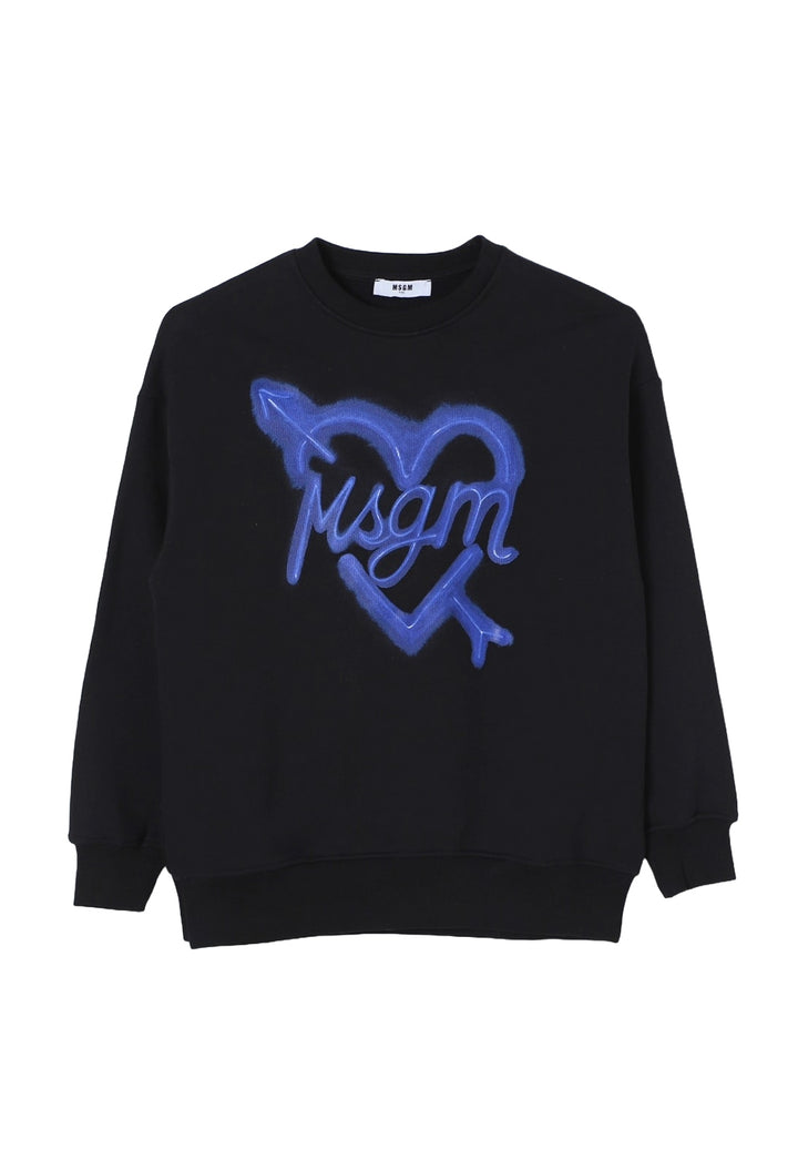 Sweat-shirt noir à col rond pour fille