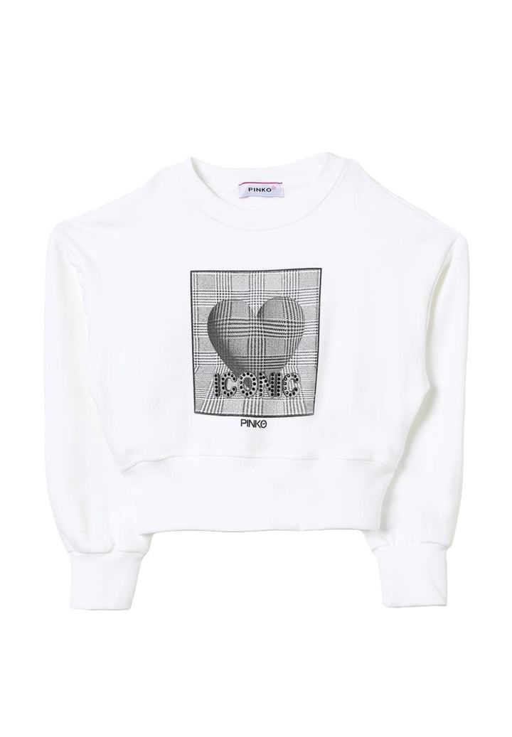 Sweat-shirt blanc à col rond pour fille