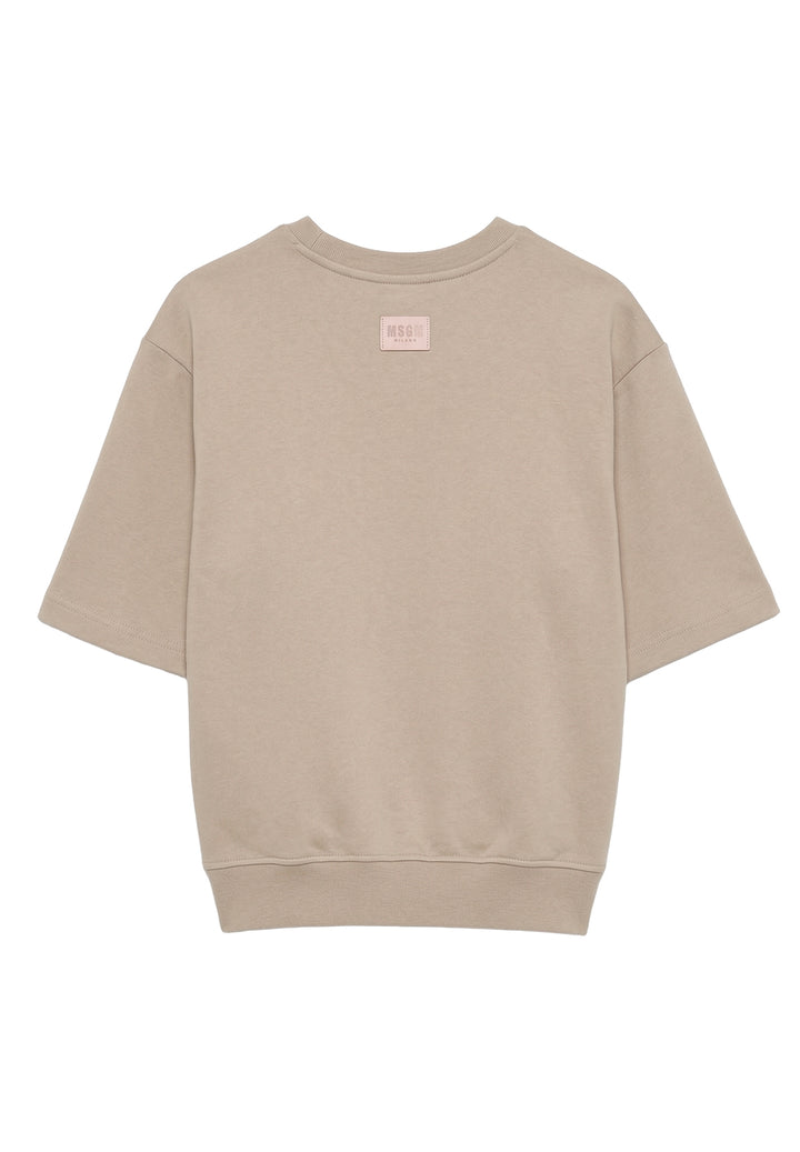 Felpa girocollo beige per bambina