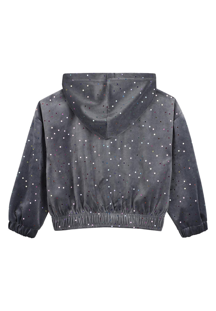 Felpa zip con cappuccio grigia per bambina