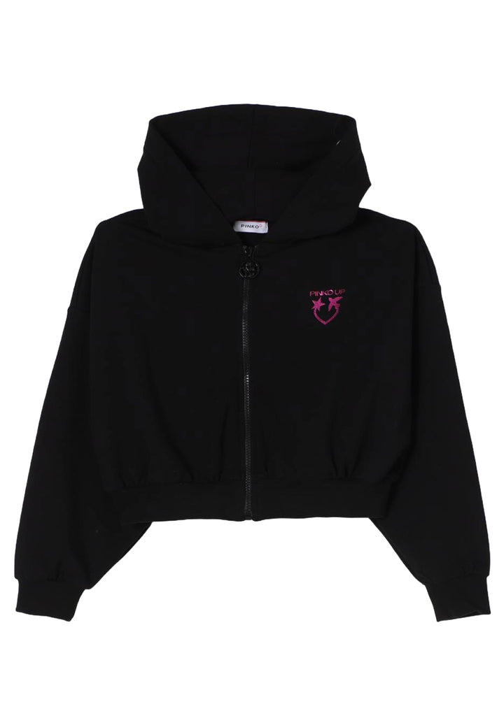 Felpa zip con cappuccio nera per bambina