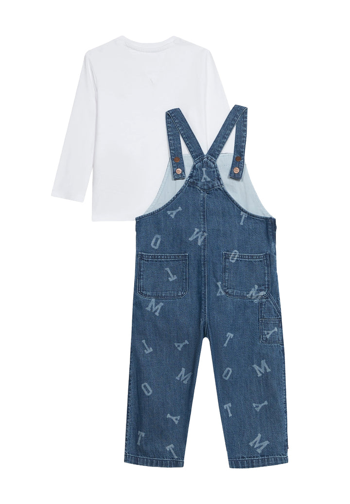 Completo salopette blu denim per neonato