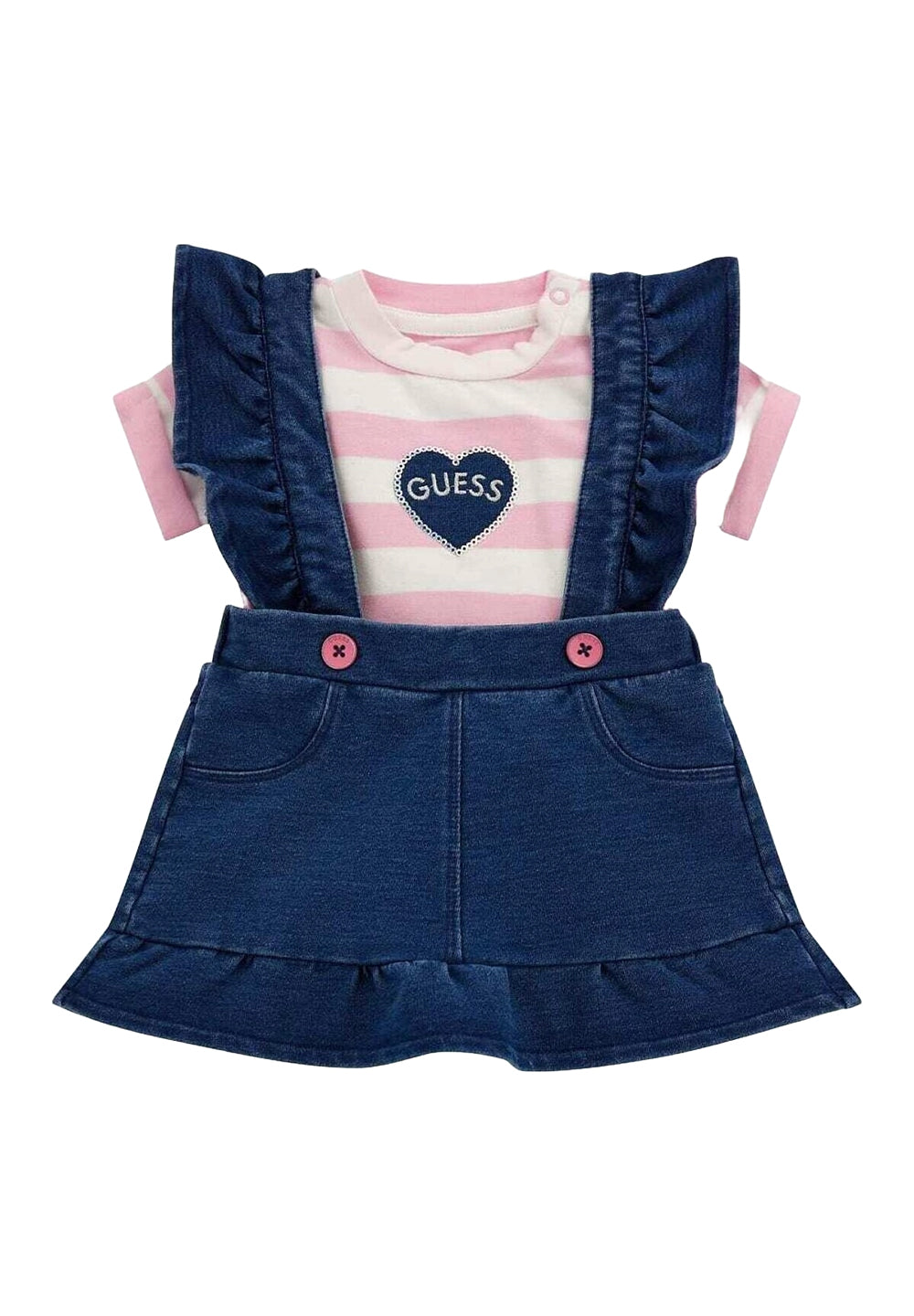 Completo salopette blu-rosa per bambina
