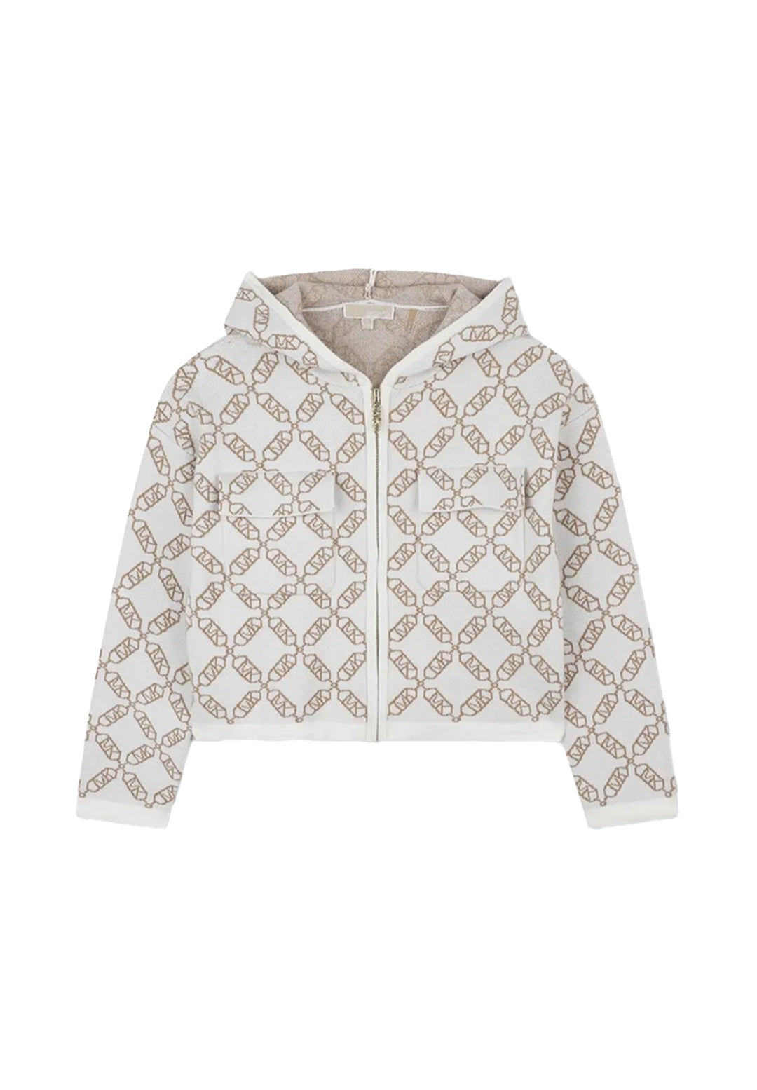 Maglia zip con cappuccio crema per bambina