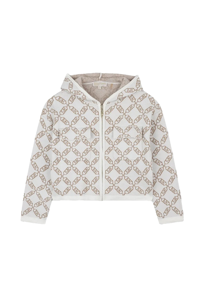 Maglia zip con cappuccio crema per bambina