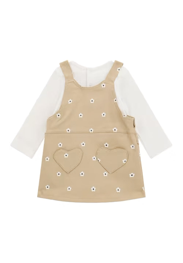 Set t-shirt + salopette bianco-beige per neonata