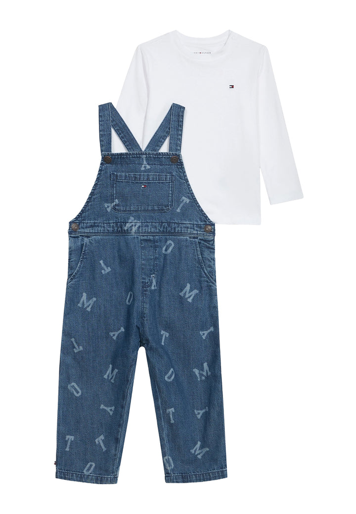 Completo salopette blu denim per neonato