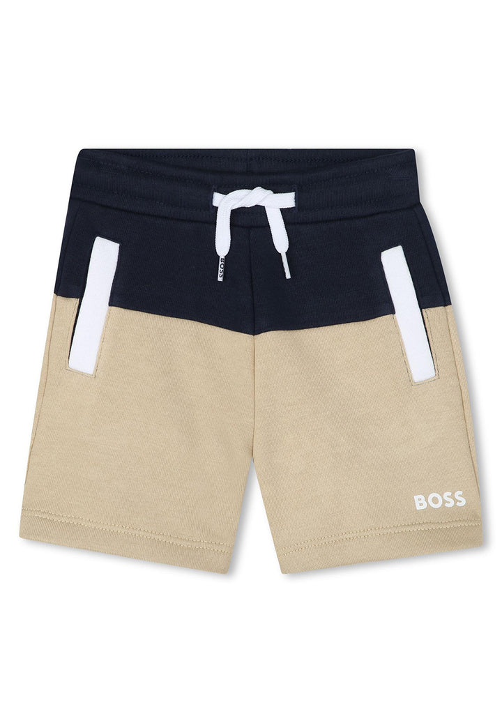 Bermuda felpa blu navy-beige per bambino