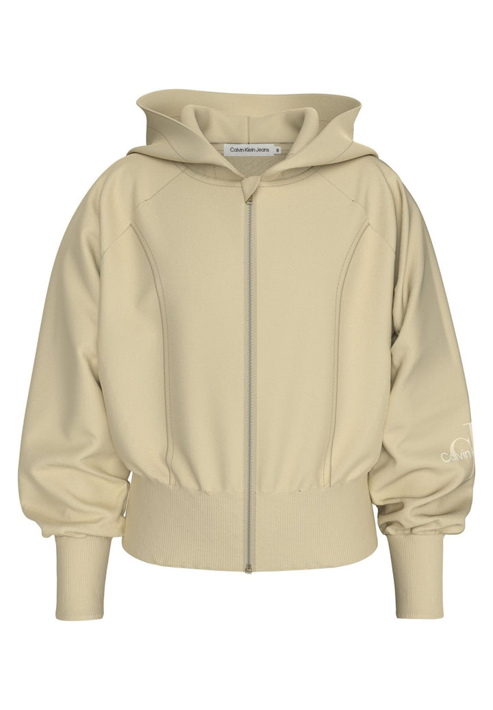 Felpa zip con cappuccio beige per bambina