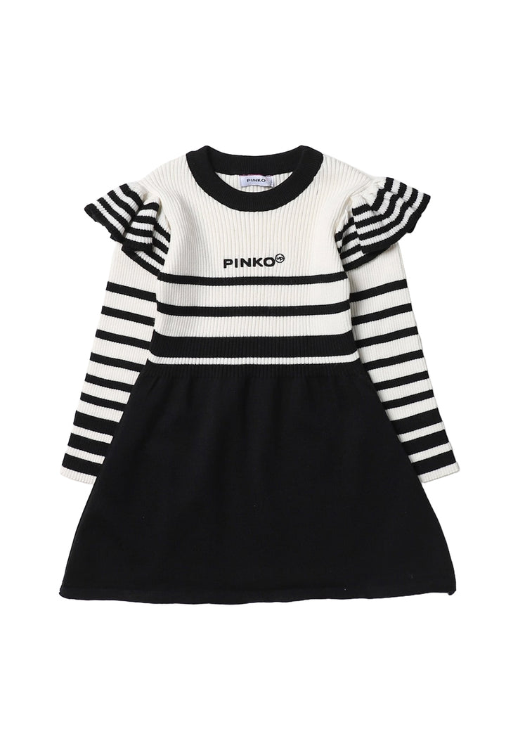 White-black knitted dress for girls