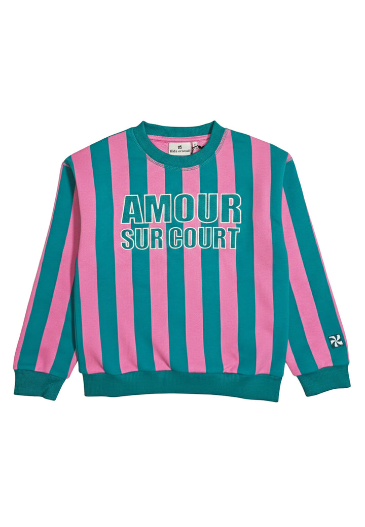 Felpa girocollo rosa-verde per bambina