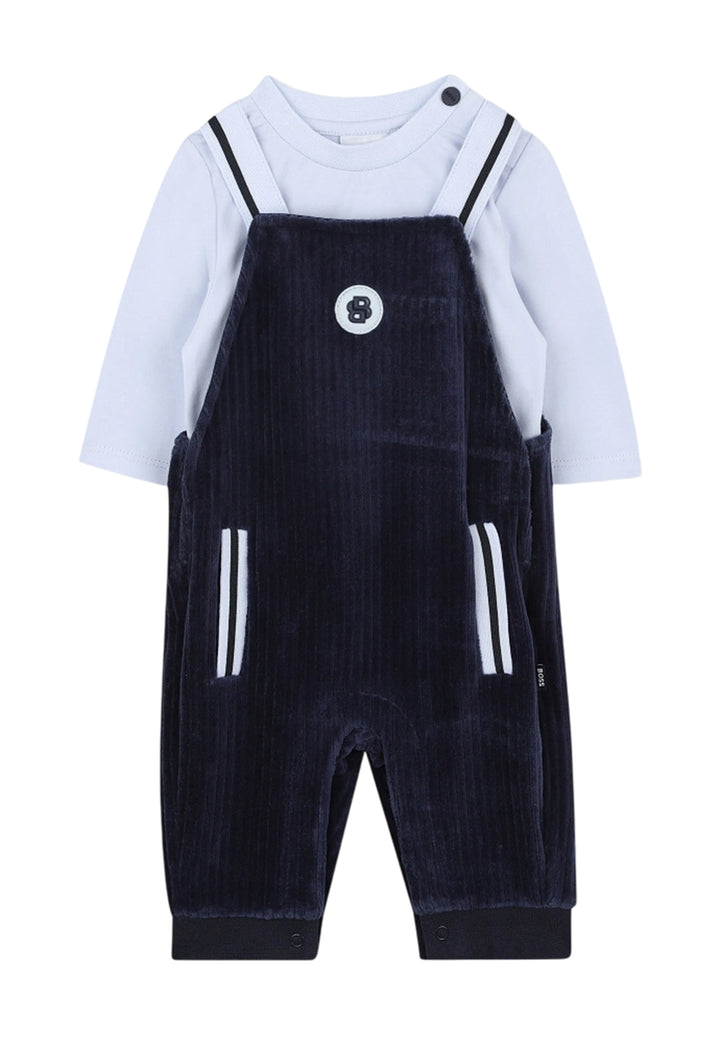 Completo salopette + t-shirt blu per neonato