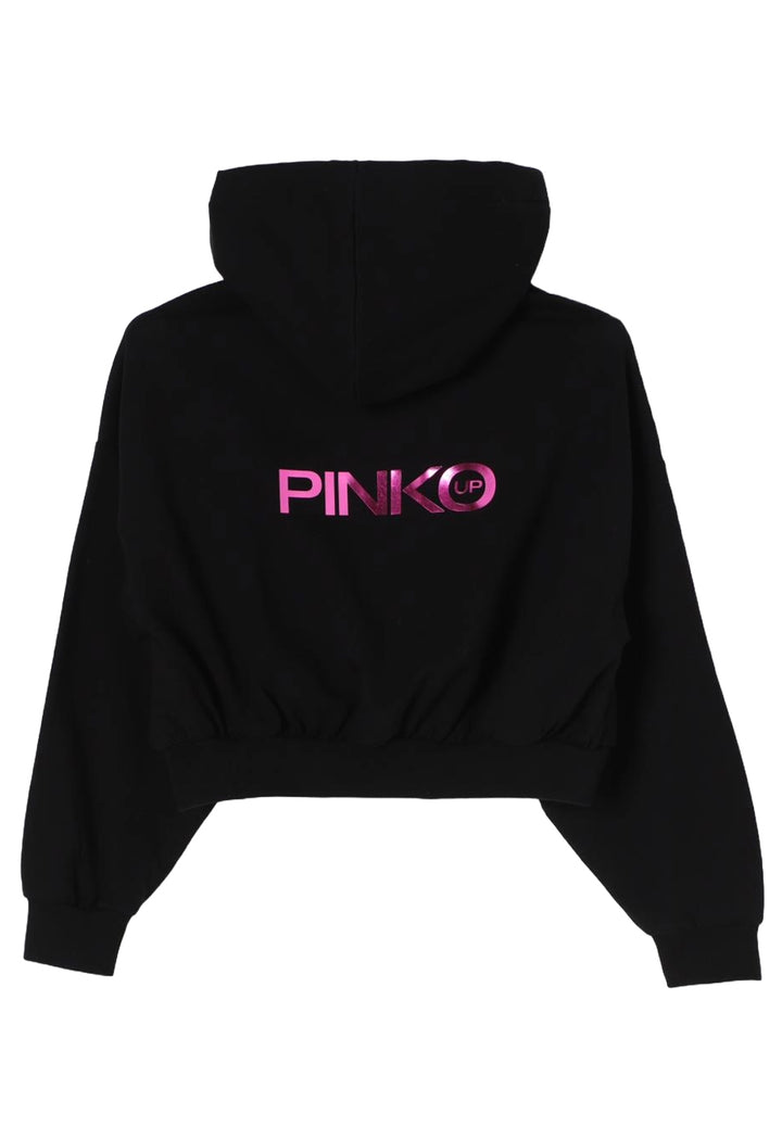 Felpa zip con cappuccio nera per bambina