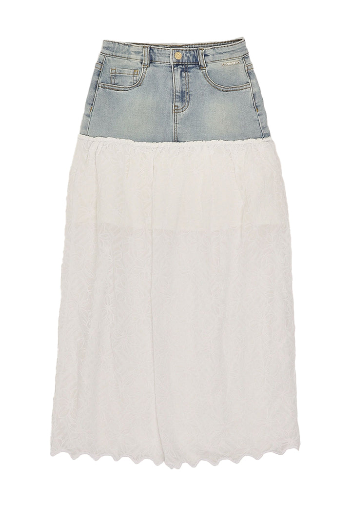 Gonna blu denim-bianco per bambina