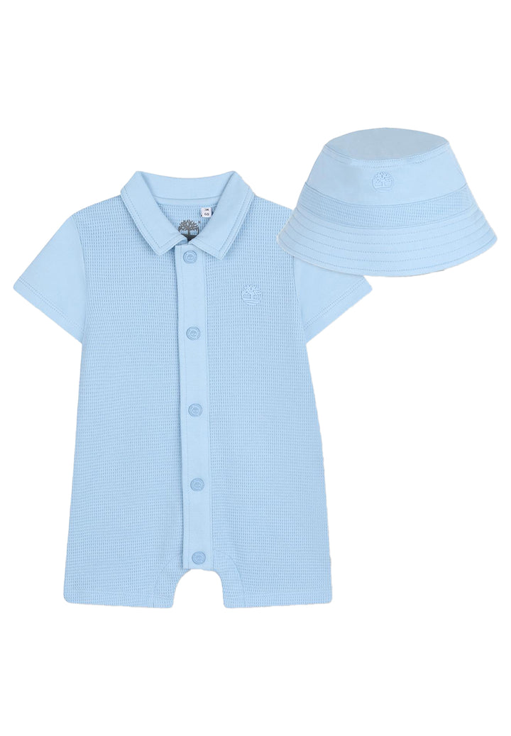 Set pagliaccetto + cappello celeste per neonato