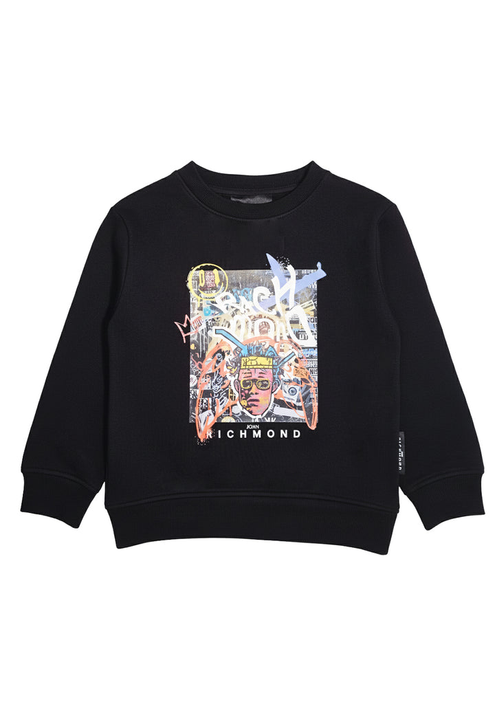 Sweat-shirt noir à col rond pour enfant