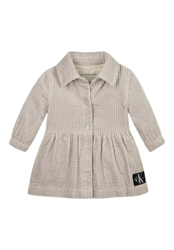 Beige ribbed dress for baby girls