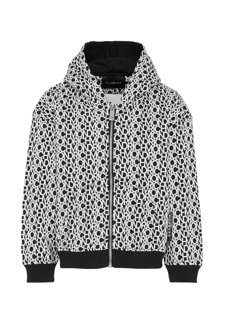 Felpa zip bianco-nera per bambino