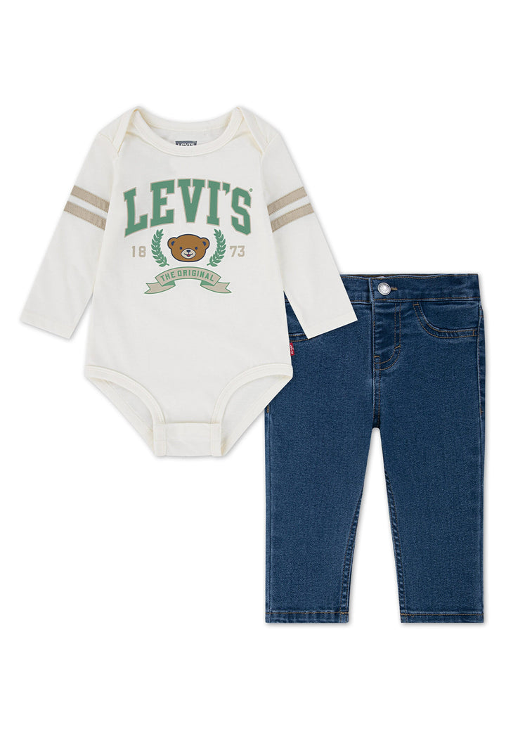 Completo bianco-blu denim per neonato