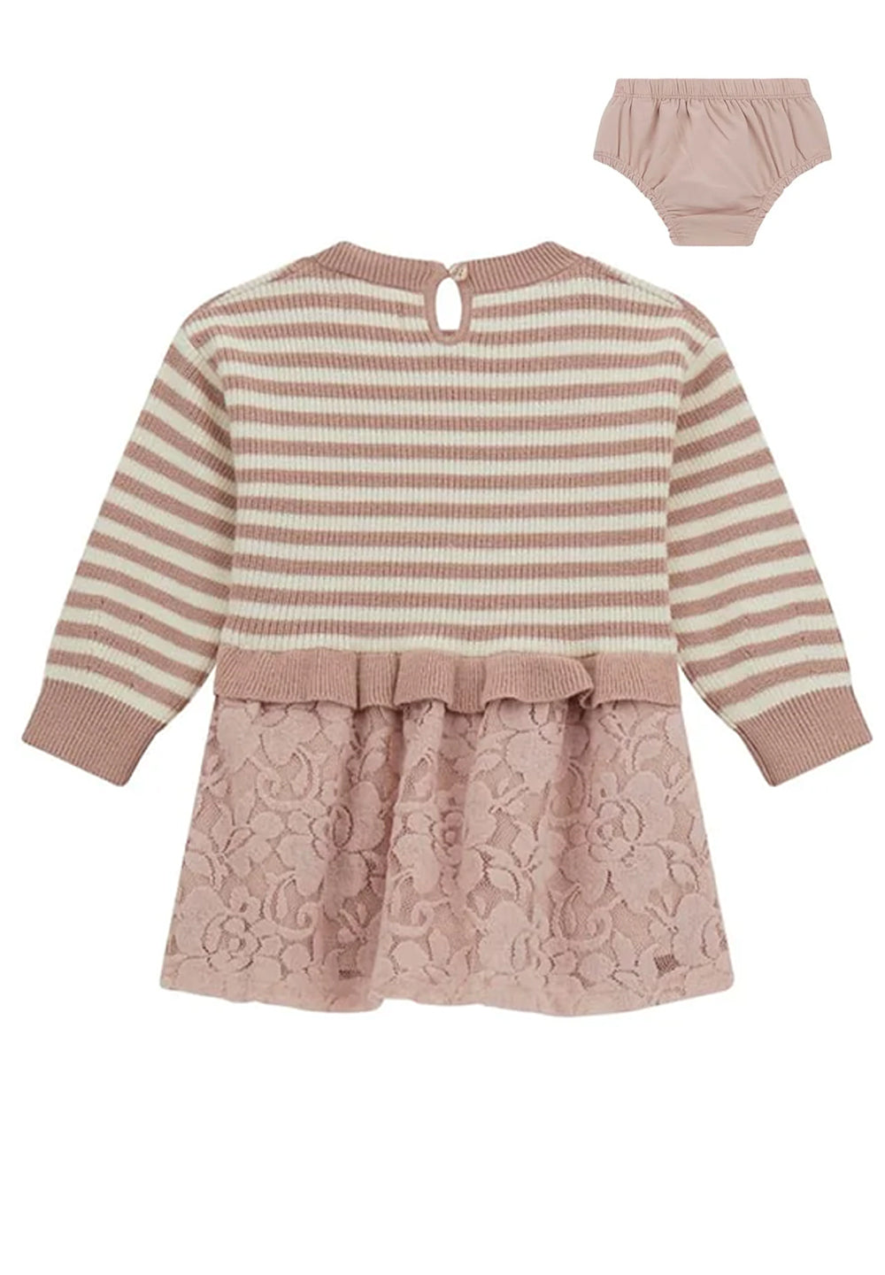 Set Vestito in maglia + coulotte beige per bambina