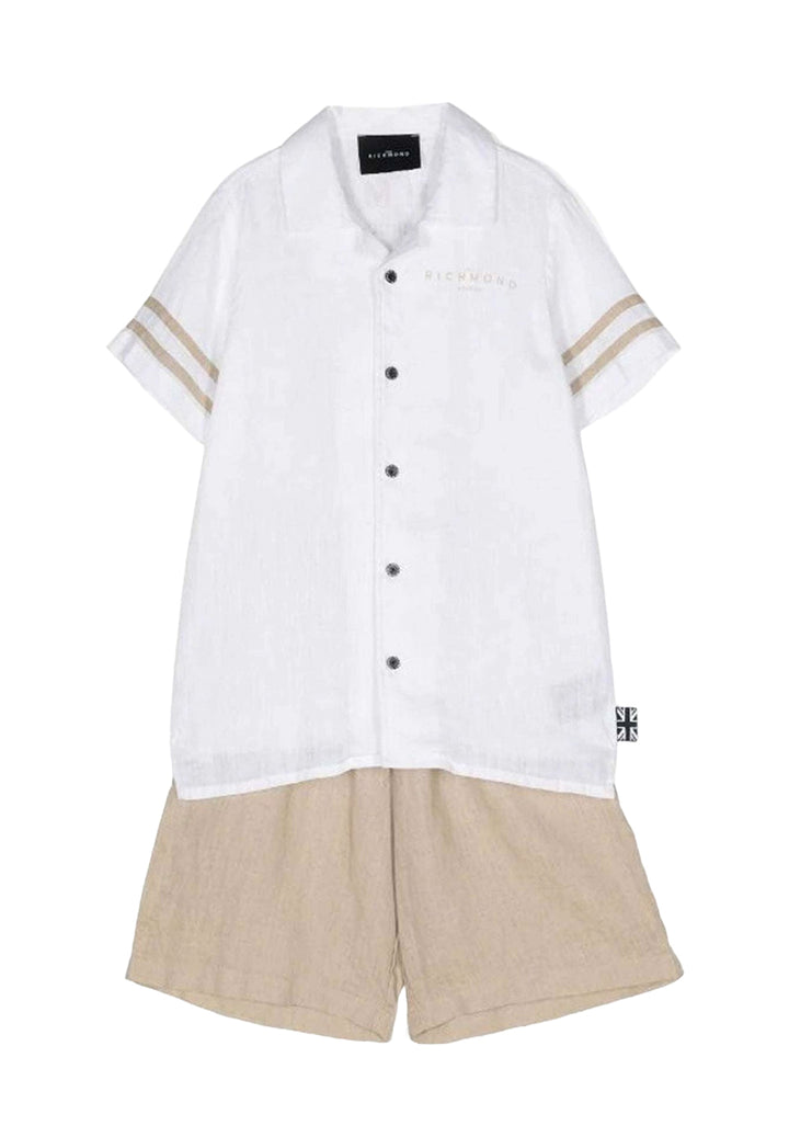 Completo lino bianco-beige per bambino