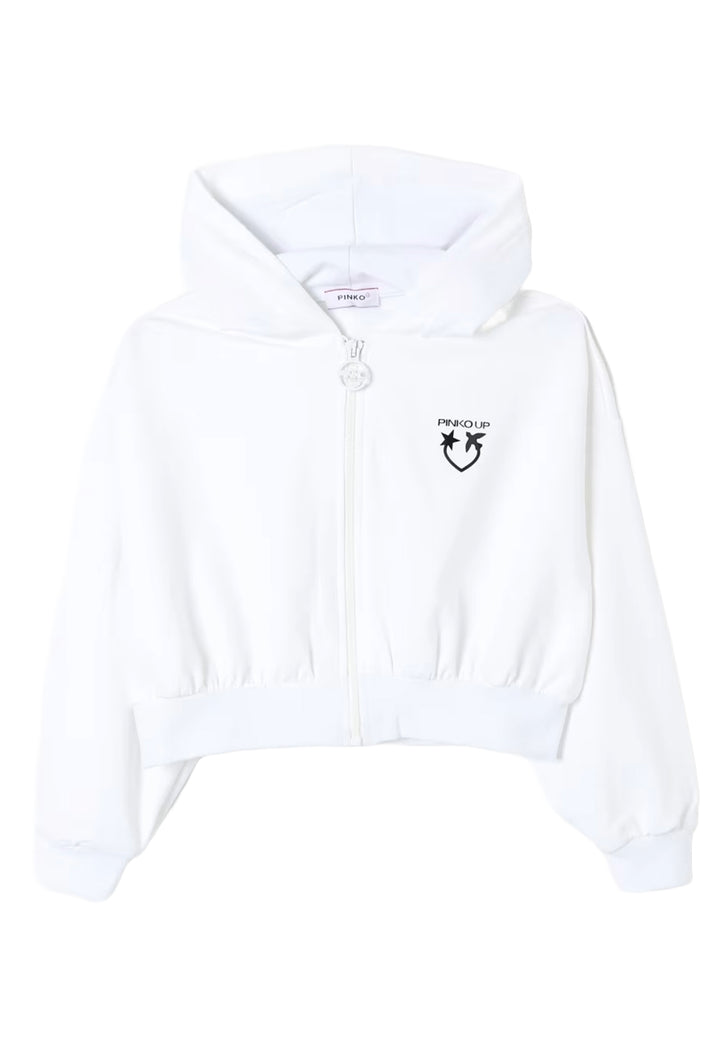 Felpa zip con cappuccio bianca per bambina
