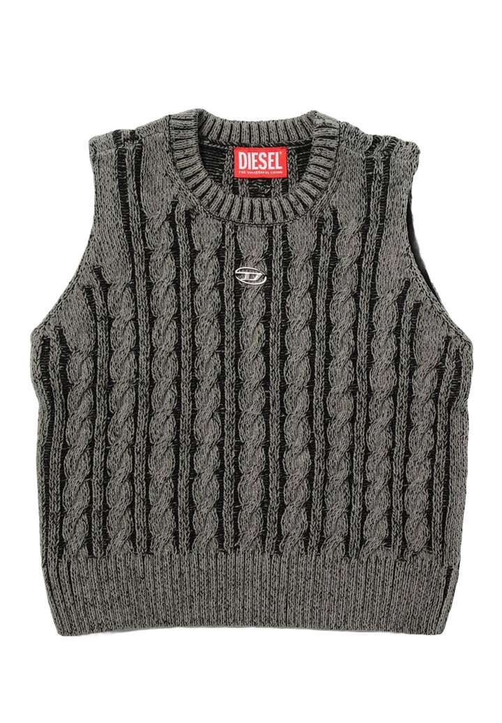 Maglione smanicato grigio-nero per bambina