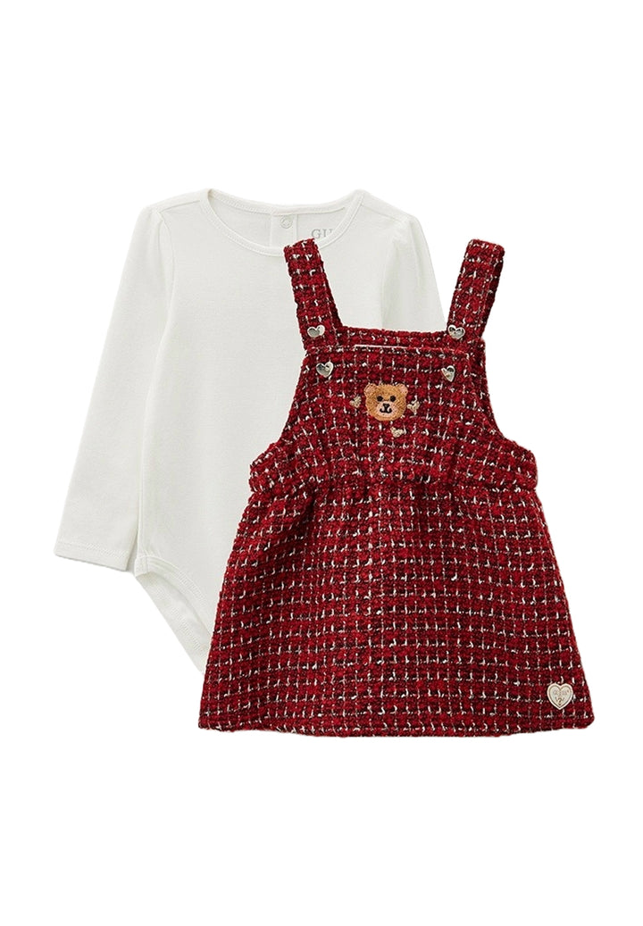 White-red dungaree set for girls