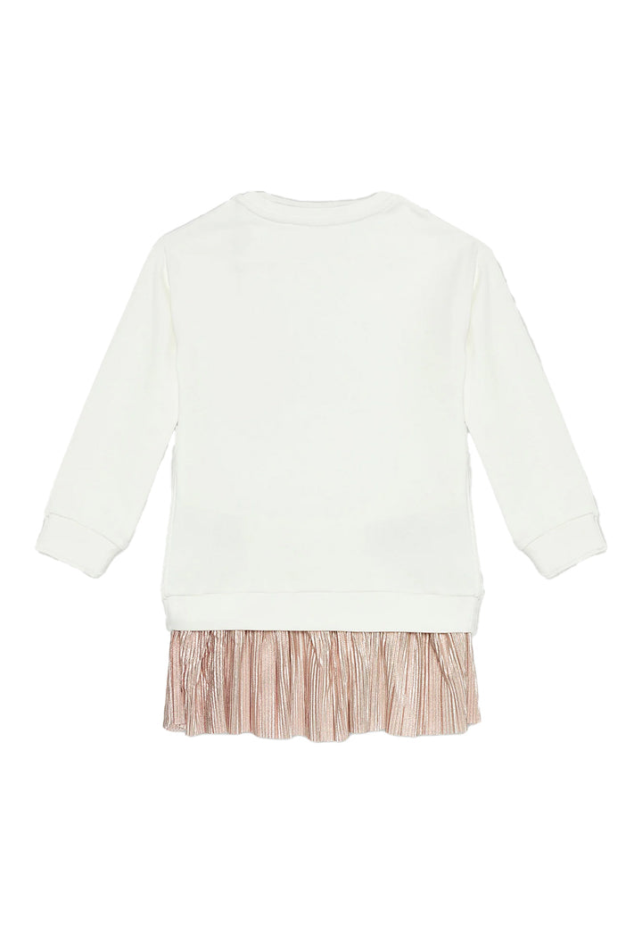 Vestito felpa bianco-rosa per bambina