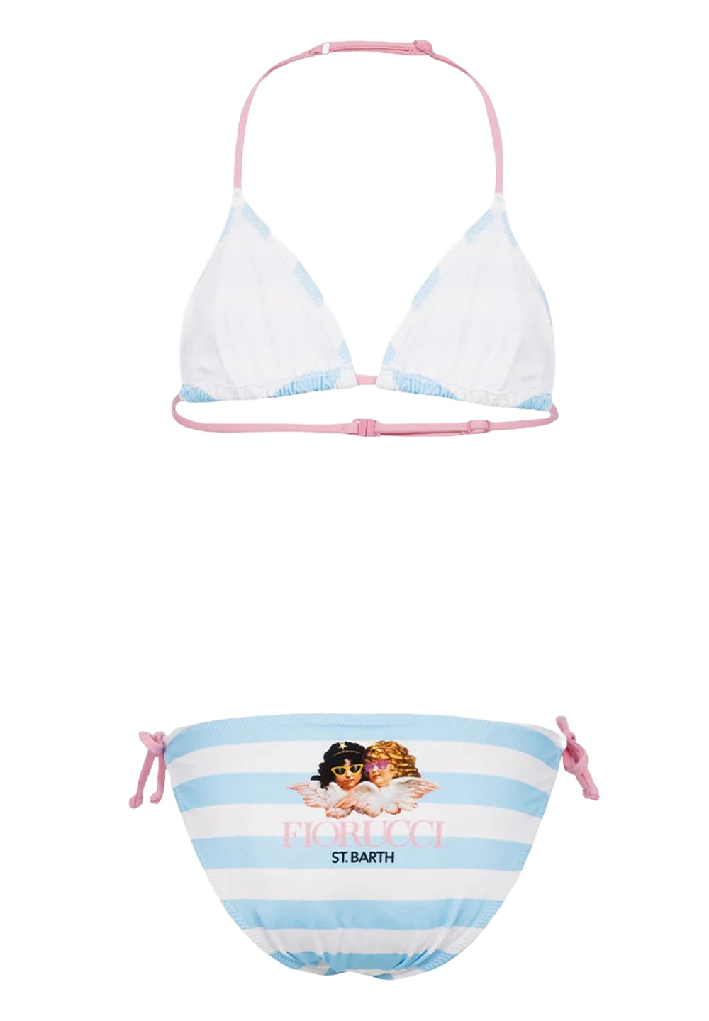 Costume bikini bianco-celeste per bambina