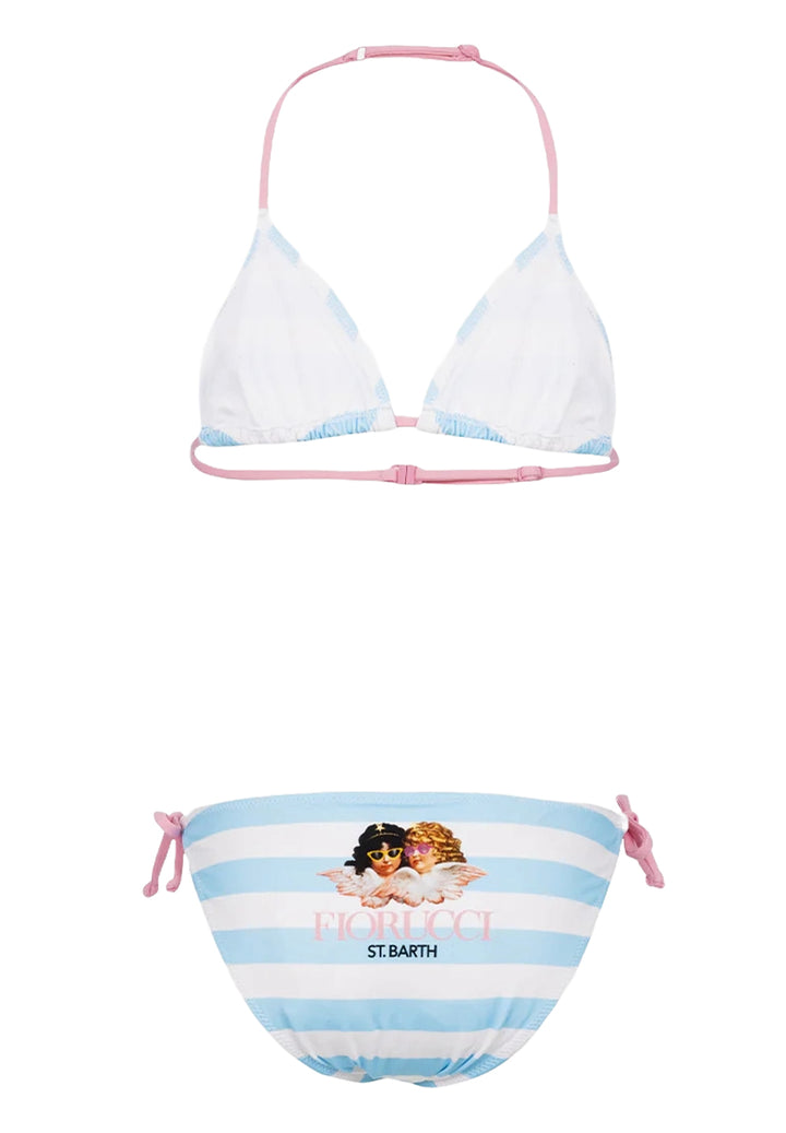 Costume bikini bianco-celeste per bambina