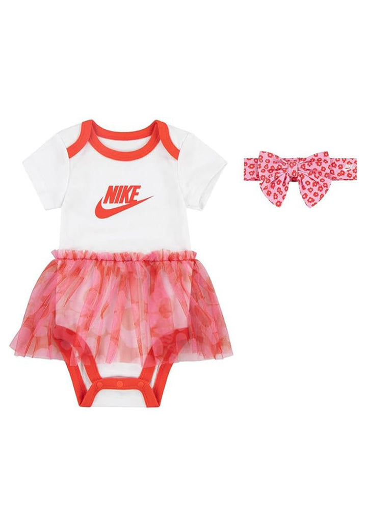 Set tutina con tutu + fascia bianco-rosa per neonata