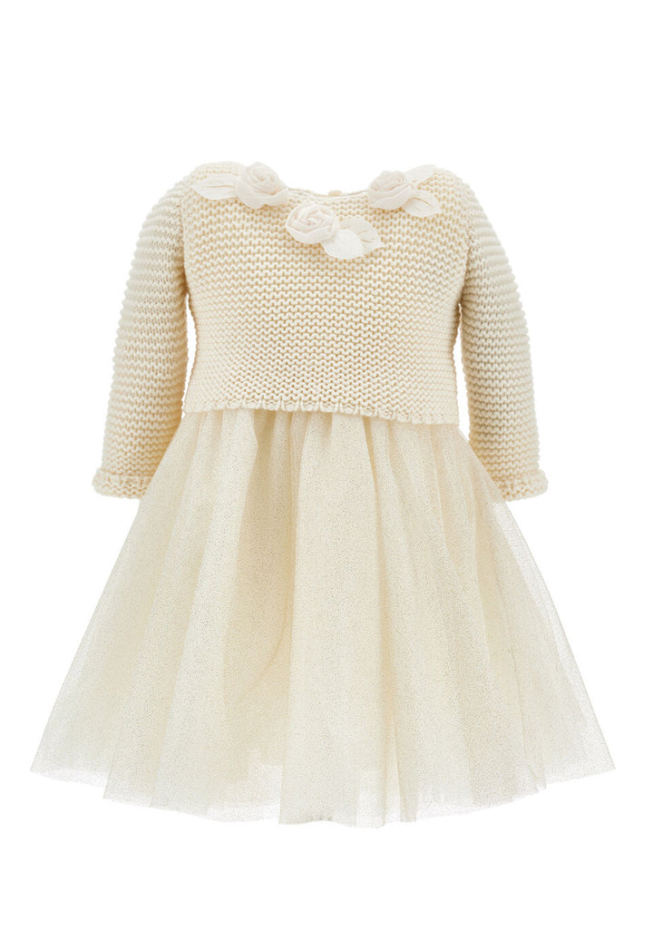 Cream tulle knitted dress for baby girls