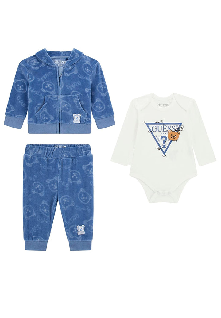 Completo 3 pezzi blu-bianco per neonato