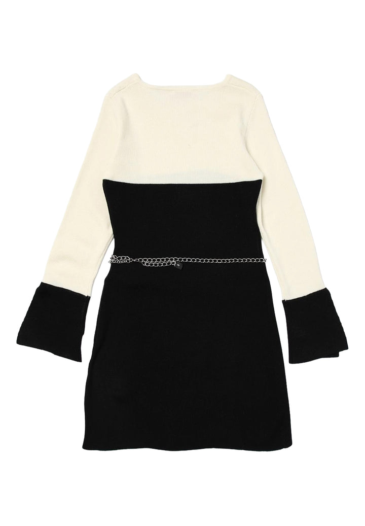 Vestito maglia crema-nero per bambina
