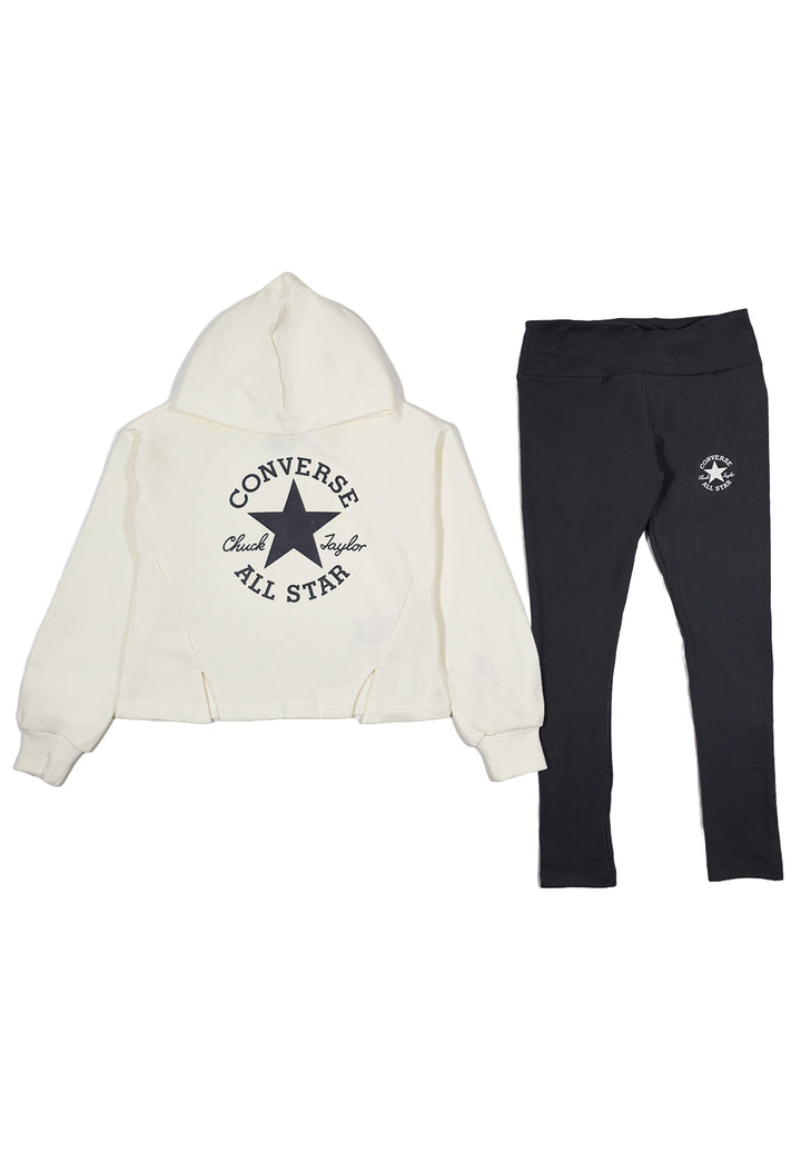 Completo felpa crema-grigio per bambina