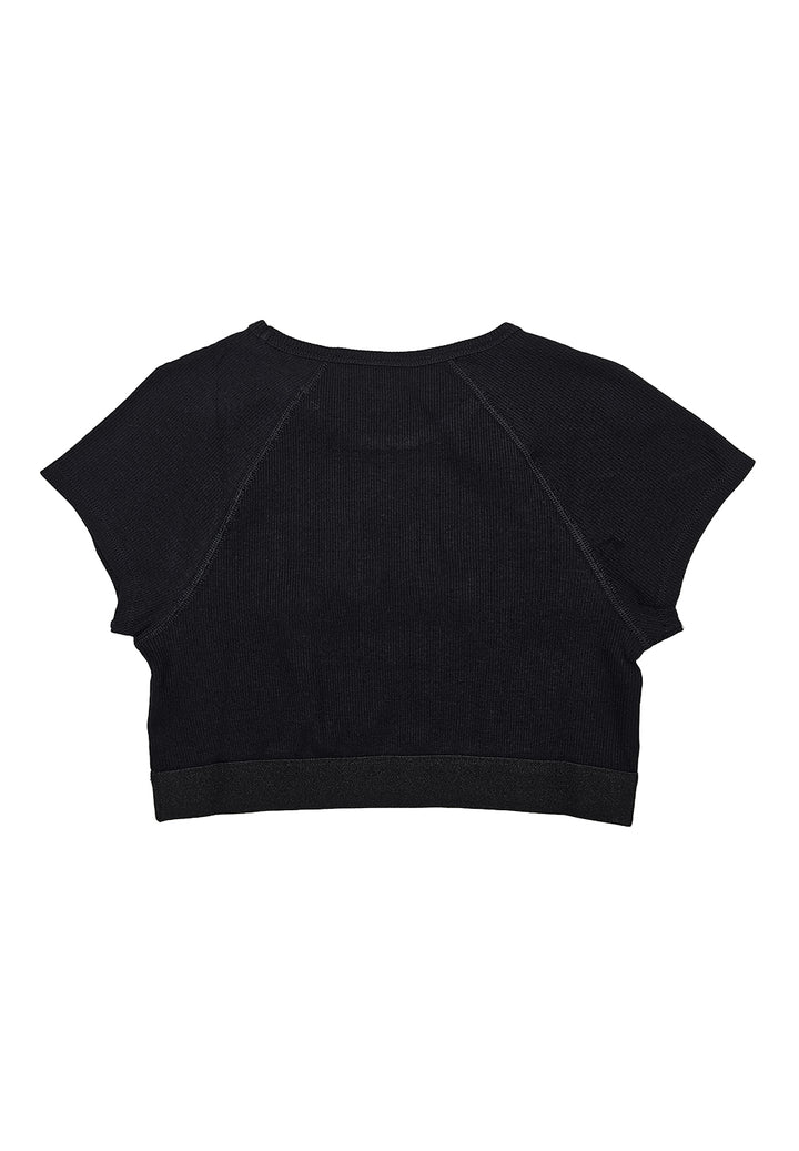 T-shirt croptop nera per bambina
