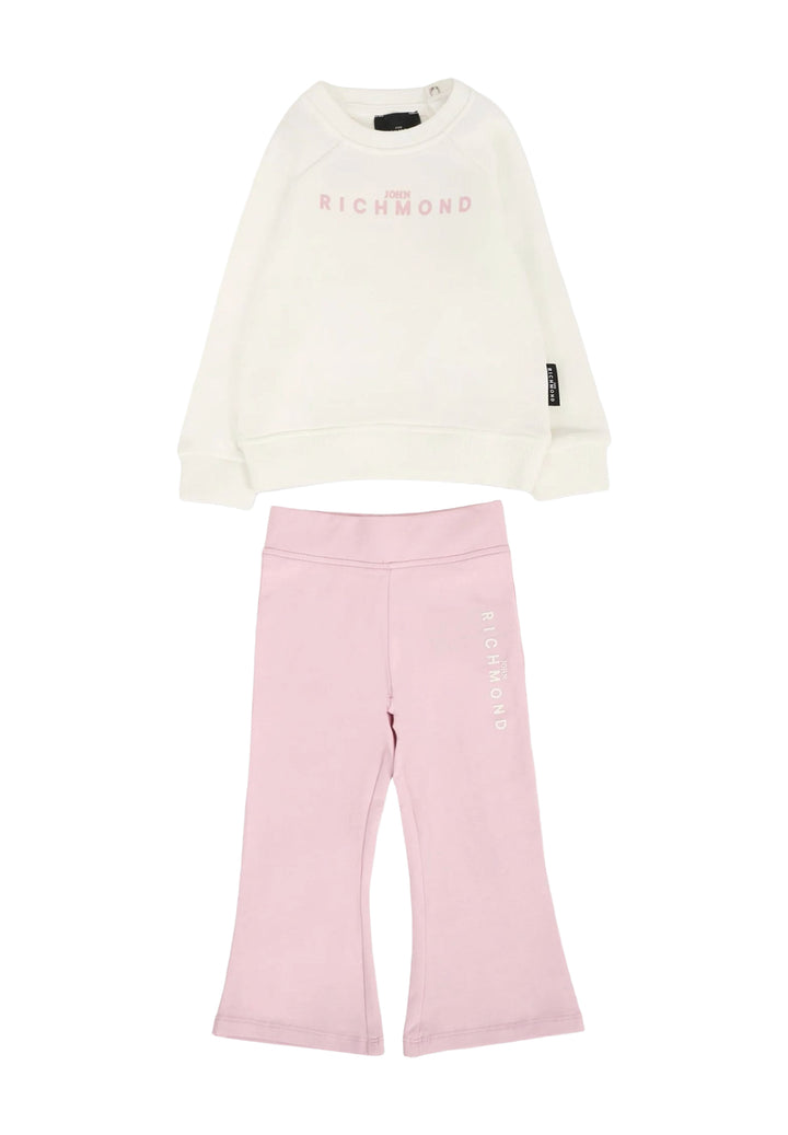 Completo felpa bianco-rosa per neonata