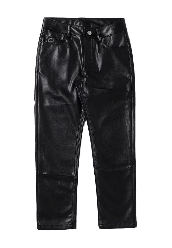 Black eco-leather trousers for girls